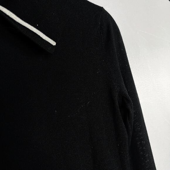 Club Monaco Womens XS Black Wool Split Collar Turtleneck Sweater Button Cuffs - Picture 8 of 12